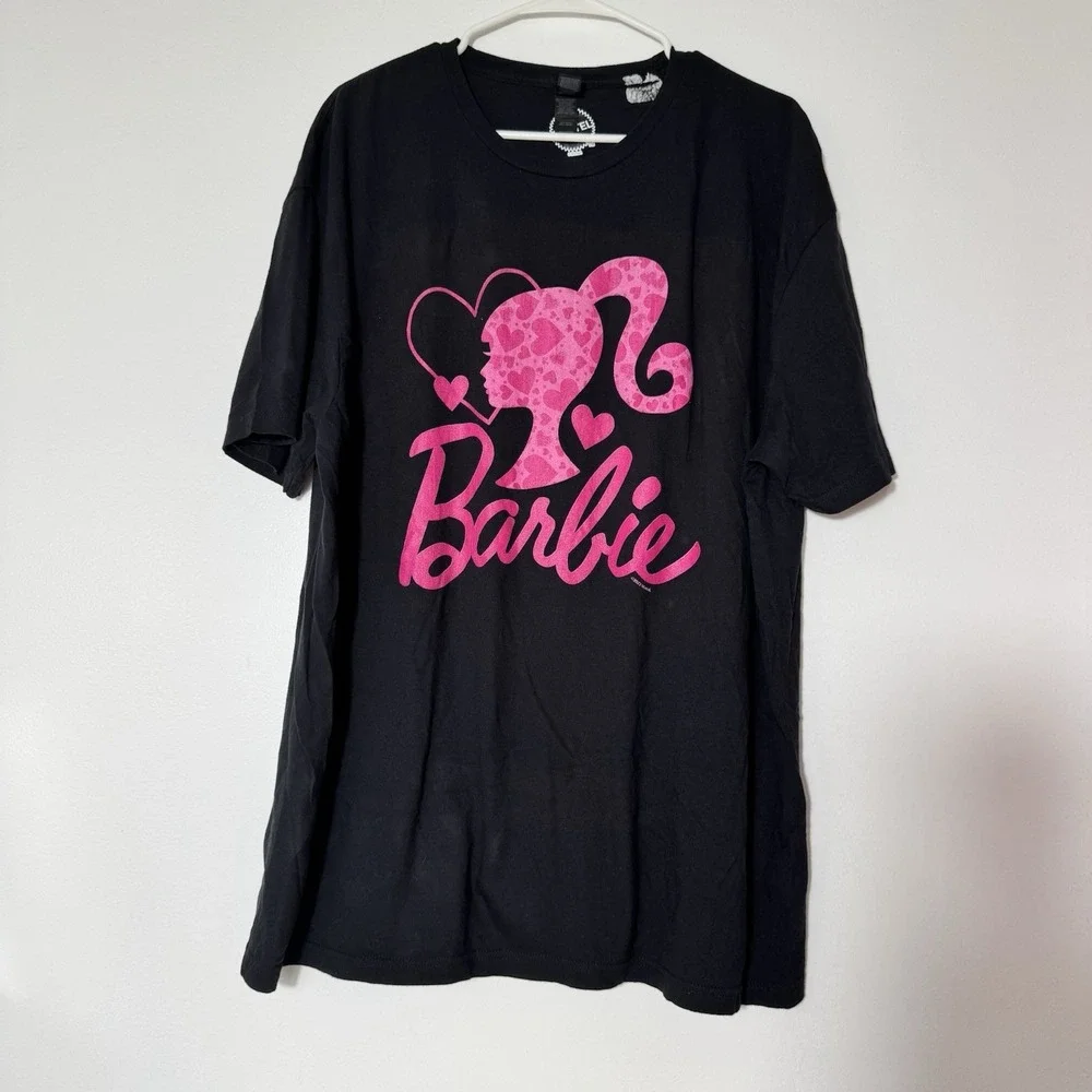 Unisex Mattel Barbie Short Sleeve Graphic Tshirt Pink Head Silhouette Logo Sz XL